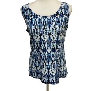 NY Collection Blue Fitted Tank Top with Ikat Print Size Medium